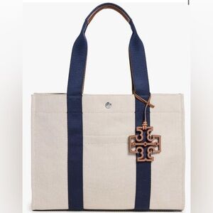 Tory Burch Tory Tote in Natural and Navy